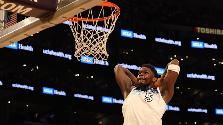 Minnesota Timberwolves guard Anthony Edwards dunks during the third quarter against the Los Angeles Lakers at Crypto.com Arena in Los Angeles on Feb. 27, 2025.