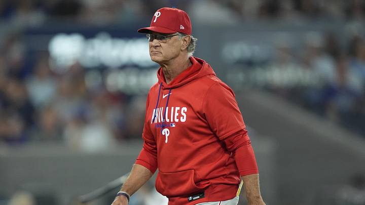 Jun 9, 2026; Toronto, Ontario, CAN; Philadelphia Phillies manager Don Mattingly after a visit to the pitching mound against the Toronto Blue Jays during the ninth inning at Rogers Centre. Jun 9, 2026; Toronto, Ontario, CAN; Philadelphia Phillies manager Don Mattingly after a visit to the pitching mound against the Toronto Blue Jays during the ninth inning at Rogers Centre.