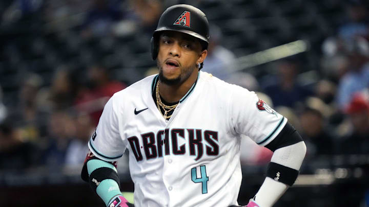 Arizona Diamondbacks' Ketel Marte (4) reacts after striking out looking against the Tampa Bay Rays at Chase Field in Phoenix on June 29, 2023. Arizona Diamondbacks' Ketel Marte (4) reacts after striking out looking against the Tampa Bay Rays at Chase Field in Phoenix on June 29, 2023.