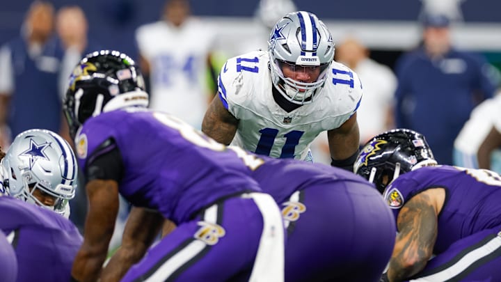 Sep 22, 2024; Arlington, Texas, USA; Dallas Cowboys linebacker Micah Parsons (11) lines up during the fourth quarter against the Baltimore Ravens at AT&T Stadium. Mandatory Credit: Andrew Dieb-Imagn Images Sep 22, 2024; Arlington, Texas, USA; Dallas Cowboys linebacker Micah Parsons (11) lines up during the fourth quarter against the Baltimore Ravens at AT&T Stadium. Mandatory Credit: Andrew Dieb-Imagn Images