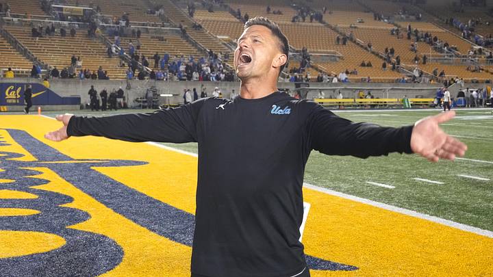 Sep 5, 2026; Berkeley, California, USA; UCLA Bruins head coach Bob Chesney celebrates after defeating the California Golden Bears at California Memorial Stadium. Mandatory Credit: Darren Yamashita-Imagn Images Sep 5, 2026; Berkeley, California, USA; UCLA Bruins head coach Bob Chesney celebrates after defeating the California Golden Bears at California Memorial Stadium. Mandatory Credit: Darren Yamashita-Imagn Images