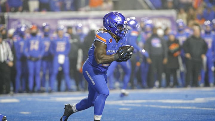 Dec 6, 2024; Boise, ID, USA; Boise State Broncos running back Ashton Jeanty (2)  during the second half against the UNLV Rebels at Albertsons Stadium. Boise State beats UNLV 21-7.   Mandatory Credit: Brian Losness-Imagn Images

