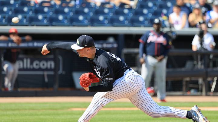 Feb 26, 2026; Tampa, Florida, USA; New York Yankees pitcher Cade Winquest (80) throws a pitch during the fourth inning against the Atlanta Braves at George M. Steinbrenner Field. Mandatory Credit: Kim Klement Neitzel-Imagn Images Feb 26, 2026; Tampa, Florida, USA; New York Yankees pitcher Cade Winquest (80) throws a pitch during the fourth inning against the Atlanta Braves at George M. Steinbrenner Field. Mandatory Credit: Kim Klement Neitzel-Imagn Images