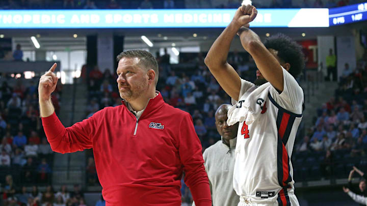 Mar 1, 2025; Oxford, Mississippi, USA; Mississippi Rebels head coach Chris Beard calls for a review during the second half against the Oklahoma Sooners at The Sandy and John Black Pavilion at Ole Miss. Mandatory Credit: Petre Thomas-Imagn Images Mar 1, 2025; Oxford, Mississippi, USA; Mississippi Rebels head coach Chris Beard calls for a review during the second half against the Oklahoma Sooners at The Sandy and John Black Pavilion at Ole Miss. Mandatory Credit: Petre Thomas-Imagn Images