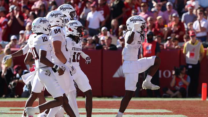 Oct 24, 2026; Tuscaloosa, Alabama, USA; Texas A&M Aggies wide receiver Mario Craver (1) celebrates after a touchdown against the Alabama Crimson Tide during the first half at Saban Field at Bryant-Denny Stadium. Mandatory Credit: David Leong-Imagn Images Oct 24, 2026; Tuscaloosa, Alabama, USA; Texas A&M Aggies wide receiver Mario Craver (1) celebrates after a touchdown against the Alabama Crimson Tide during the first half at Saban Field at Bryant-Denny Stadium. Mandatory Credit: David Leong-Imagn Images