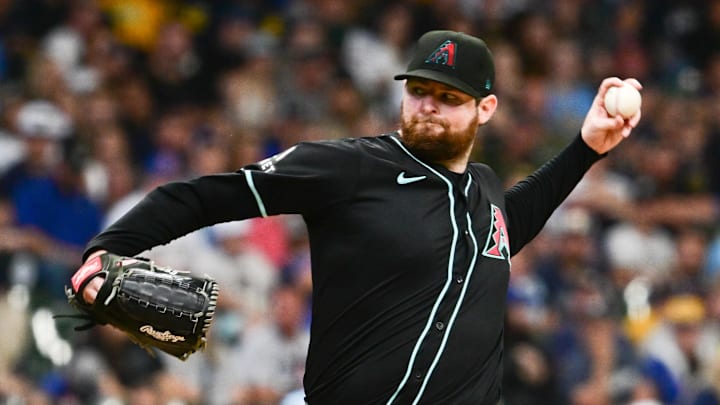 Sep 22, 2024; Milwaukee, Wisconsin, USA; Arizona Diamondbacks starting pitcher Jordan Montgomery (52) pitches in the first inning against the Milwaukee Brewers at American Family Field. Mandatory Credit: Benny Sieu-Imagn Images