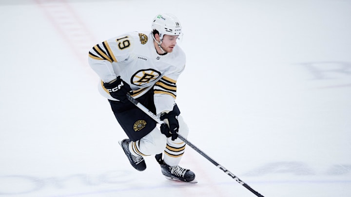 Mar 30, 2024; Washington, District of Columbia, USA; Boston Bruins center John Beecher (19) has
