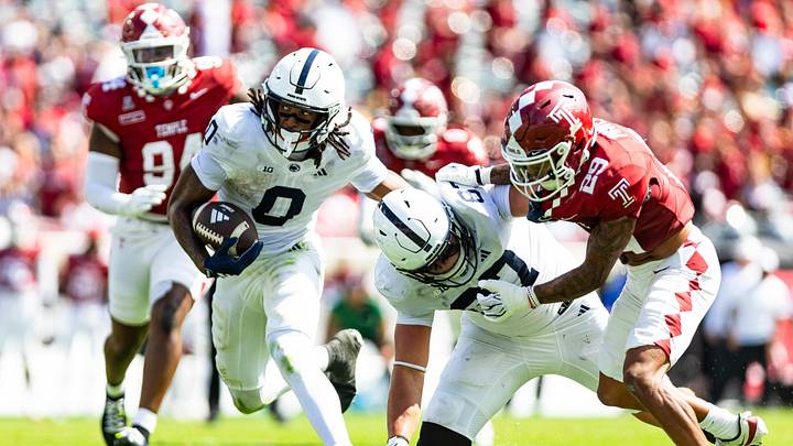 Penn State Nittany Lions receiver Chase Sowell runs after a catch vs. the Temple Owls at Lincoln Financial Field. 