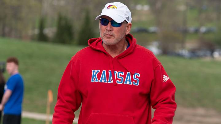 Kansas football head coach Lance Leipold walks to the fields during practice at the University of Kansas on Thursday, April 9, 2026. Kansas football head coach Lance Leipold walks to the fields during practice at the University of Kansas on Thursday, April 9, 2026.