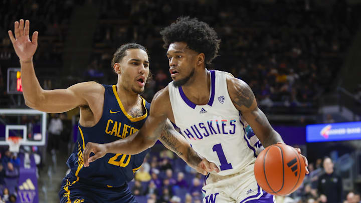 Feb 17, 2024; Seattle, Washington, USA; Washington Huskies forward Keion Brooks Jr. (1) dribbles
