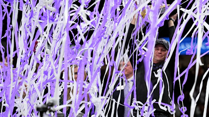 Jan 1, 2024; New Orleans, LA, USA; Washington Huskies head coach Kalen DeBoer celebrates after