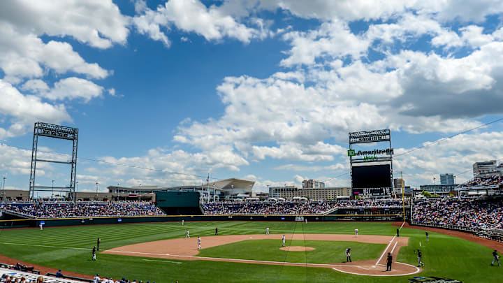 Jun 21, 2021; Omaha, Nebraska, USA;  General stadium view during the game between the Arizona Wildcats and the Stanford Cardinal at TD Ameritrade Park. Mandatory Credit: Steven Branscombe-Imagn Images