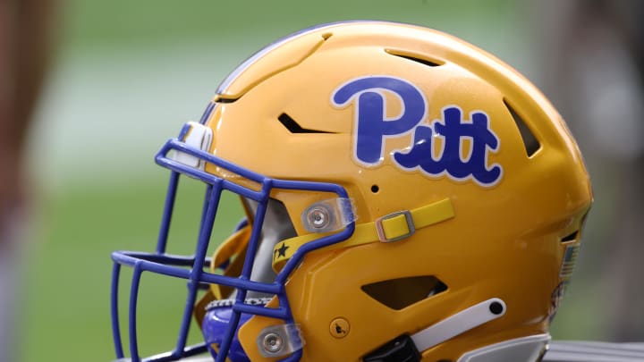 Sep 25, 2021; Pittsburgh, Pennsylvania, USA;  A Pittsburgh Panthers helmet on the sidelines against the New Hampshire Wildcats during the first quarter at Heinz Field. Mandatory Credit: Charles LeClaire-USA TODAY Sports