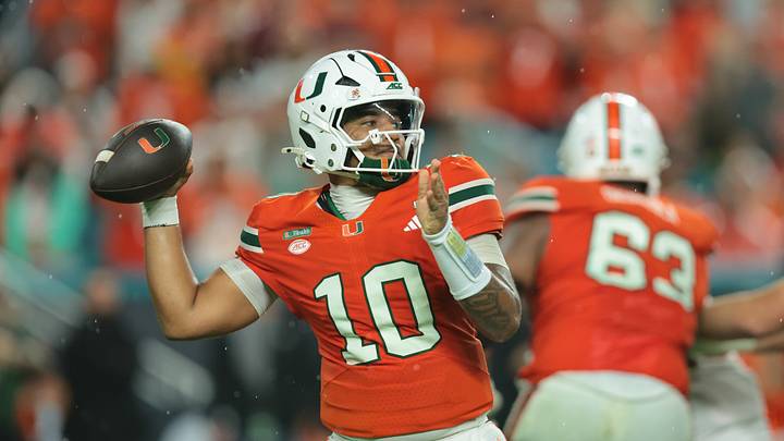 Oct 17, 2026; Miami Gardens, Florida, USA; Miami Hurricanes quarterback Darian Mensah (10) throws during the first half against the Florida State Seminoles at Hard Rock Stadium. Mandatory Credit: Sam Navarro-Imagn Images Oct 17, 2026; Miami Gardens, Florida, USA; Miami Hurricanes quarterback Darian Mensah (10) throws during the first half against the Florida State Seminoles at Hard Rock Stadium. Mandatory Credit: Sam Navarro-Imagn Images