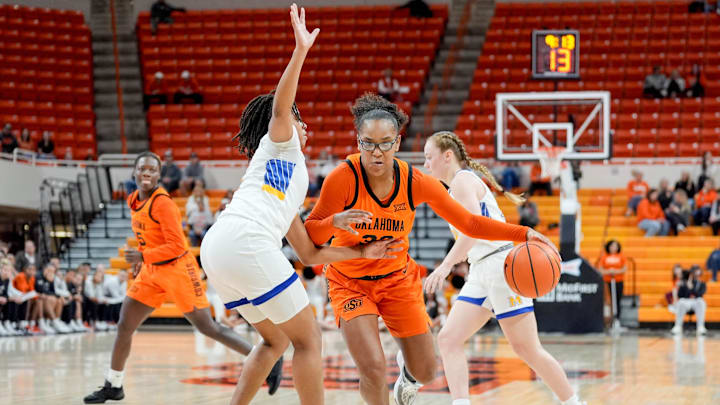 Oklahoma State guard Stailee Heard (32) works up court in the second quarter during an NCAA women’s basketball game between Oklahoma State and McNeese at Gallagher-Iba Arena in Stillwater, Okla., on Monday, Dec. 16, 2024. Oklahoma State guard Stailee Heard (32) works up court in the second quarter during an NCAA women’s basketball game between Oklahoma State and McNeese at Gallagher-Iba Arena in Stillwater, Okla., on Monday, Dec. 16, 2024.