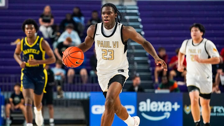Duke basketball recruiting target Jordan Smith (23) handles the ball during the third quarter of the City of Palms Classic first round game against the Garfield Heights Bulldogs at Suncoast Credit Union Arena in Fort Myers, Fla., on Thursday, Dec. 18, 2025.