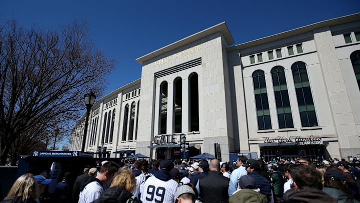 General view of Yankee Stadium as fans line up to enter for an opening day game between the New York Yankees and the Milwaukee Brewers on March 27.