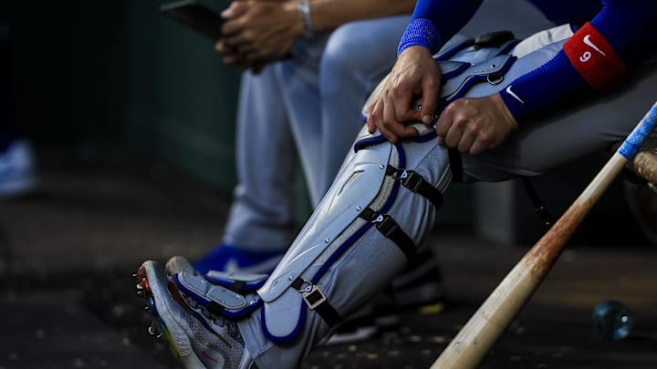 Jun 7, 2024; Cincinnati, Ohio, USA; Chicago Cubs catcher Miguel Amaya (9) puts on his gear during the fifth inning in the game against the Cincinnati Reds at Great American Ball Park. Mandatory Credit: Katie Stratman-Imagn Images