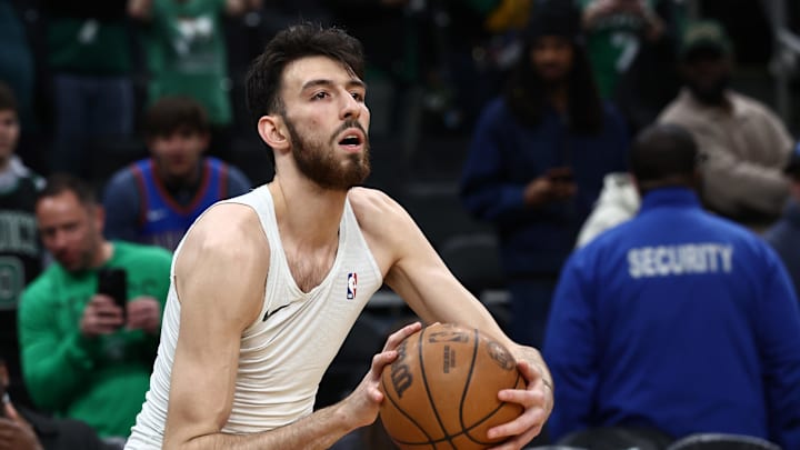 Mar 25, 2026; Boston, Massachusetts, USA; Oklahoma City Thunder center Chet Holmgren (7) warms up before their game against the Boston Celtics during the first quarter at TD Garden. Mandatory Credit: Winslow Townson-Imagn Images
