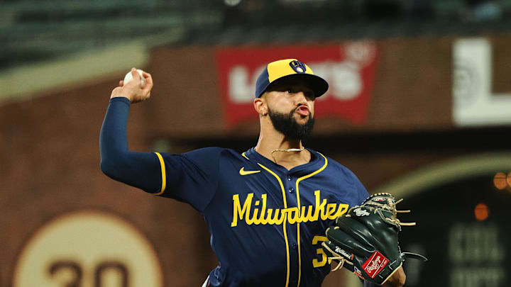 Milwaukee Brewers relief pitcher Devin Williams (38) pitches the ball against the San Francisco Giants during the ninth inning at Oracle Park on Sept 12.