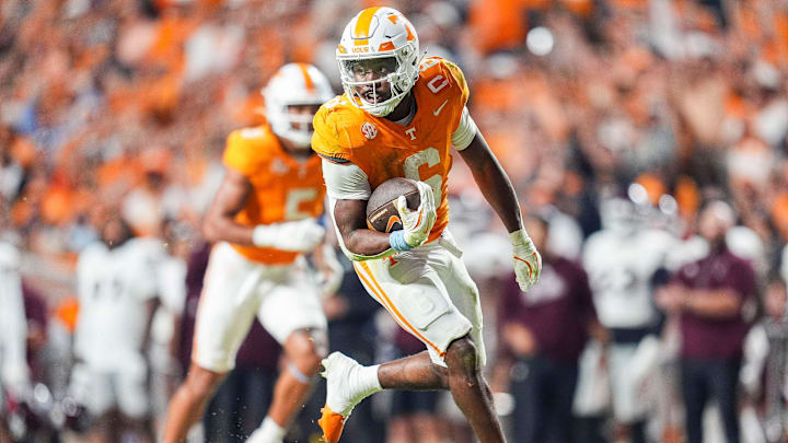 Tennessee running back Dylan Sampson (6) during a college football game between Tennessee and Mississippi State at Neyland Stadium in Knoxville, Tenn., on Saturday, Nov. 9, 2024.