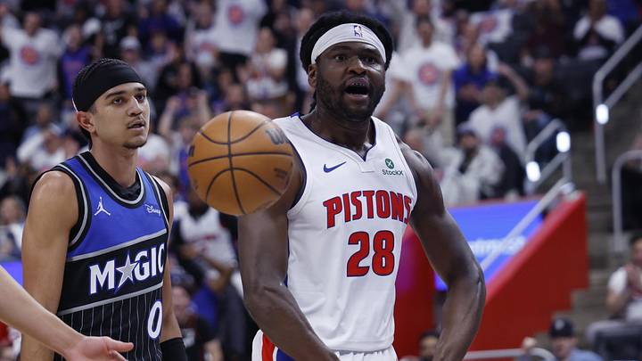 Apr 22, 2026; Detroit, Michigan, USA; Detroit Pistons forward Isaiah Stewart (28) reacts during the second half against the Orlando Magic during game two of the first round of the 2026 NBA Playoffs at Little Caesars Arena. Mandatory Credit: Rick Osentoski-Imagn Images
