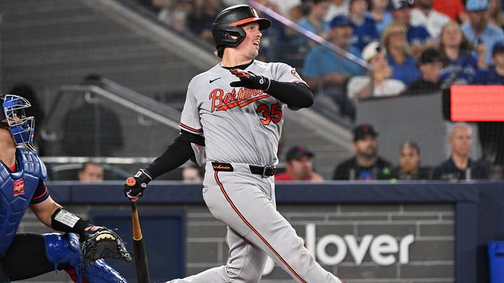 Jun 5, 2026; Toronto, Ontario, CAN; Baltimore Orioles catcher Adley Rutschman (35) hits a two RBI double against the Toronto Blue Jays in the sixth inning at Rogers Centre. Mandatory Credit: Dan Hamilton-Imagn Images Jun 5, 2026; Toronto, Ontario, CAN; Baltimore Orioles catcher Adley Rutschman (35) hits a two RBI double against the Toronto Blue Jays in the sixth inning at Rogers Centre. Mandatory Credit: Dan Hamilton-Imagn Images
