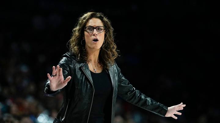 Oct 1, 2026; Las Vegas, Nevada, USA; Indiana Fever head coach Stephanie White reacts during the first quarter of game three of the first round for the 2026 WNBA Playoffs against the Las Vegas Aces at Michelob Ultra Arena. Mandatory Credit: Lucas Peltier-Imagn Images Oct 1, 2026; Las Vegas, Nevada, USA; Indiana Fever head coach Stephanie White reacts during the first quarter of game three of the first round for the 2026 WNBA Playoffs against the Las Vegas Aces at Michelob Ultra Arena. Mandatory Credit: Lucas Peltier-Imagn Images