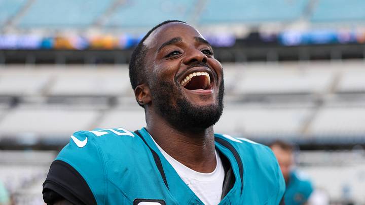 Sep 7, 2025; Jacksonville, Florida, USA; Jacksonville Jaguars cornerback Jourdan Lewis (2) reacts after beating the Carolina Panthers at EverBank Stadium. Mandatory Credit: Nathan Ray Seebeck-Imagn Images
