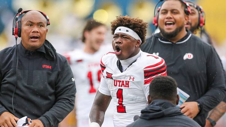 Sep 27, 2025; Morgantown, West Virginia, USA; Utah Utes running back Wayshawn Parker (1) celebrates after his touchdown catch was ruled a catch during the third quarter against the West Virginia Mountaineers at Milan Puskar Stadium. Mandatory Credit: Ben Queen-Imagn Images Sep 27, 2025; Morgantown, West Virginia, USA; Utah Utes running back Wayshawn Parker (1) celebrates after his touchdown catch was ruled a catch during the third quarter against the West Virginia Mountaineers at Milan Puskar Stadium. Mandatory Credit: Ben Queen-Imagn Images
