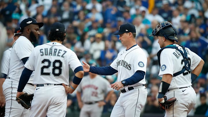 Oct 15, 2022; Seattle, Washington, USA; Seattle Mariners relief pitcher Diego Castillo (63) is Oct 15, 2022; Seattle, Washington, USA; Seattle Mariners relief pitcher Diego Castillo (63) is