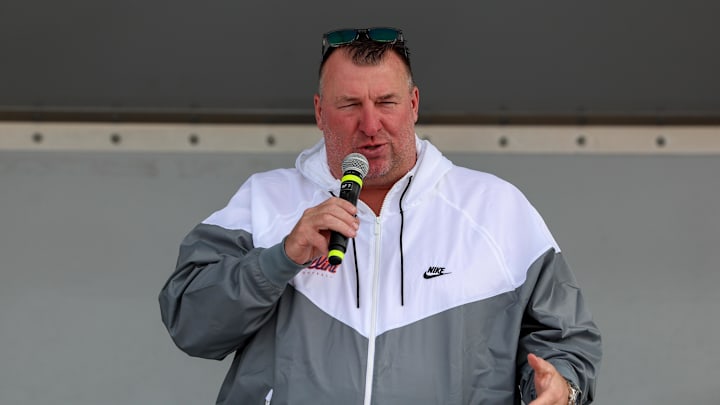 Dec 30, 2022; Clearwater, FL, USA;  Illinois Fighting Illini head coach Bret Bielema speaks during the Clearwater Beach Day for the 2022 ReliaQuest Bowl Mandatory Credit: Nathan Ray Seebeck-Imagn Images