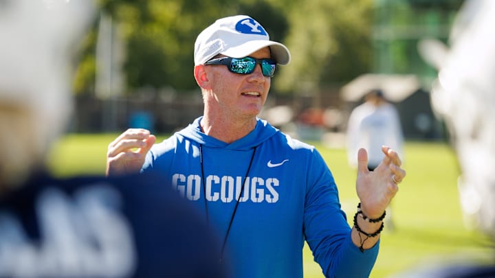 BYU defensive coordinator Jay Hill at Fall Camp