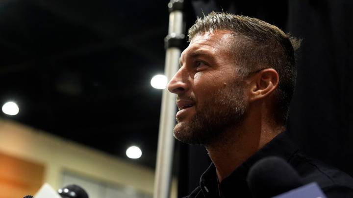 Tim Tebow (left), former NFL quarterback and Co-Owner of Augusta Lynx, answers questions from the media after the name and logo reveal for the Augusta Pro Hockey team at the Augusta Convention Center on Tuesday, May 26, 2026. The Augusta Lynx will return for the 2027-2028 season. Tim Tebow (left), former NFL quarterback and Co-Owner of Augusta Lynx, answers questions from the media after the name and logo reveal for the Augusta Pro Hockey team at the Augusta Convention Center on Tuesday, May 26, 2026. The Augusta Lynx will return for the 2027-2028 season.