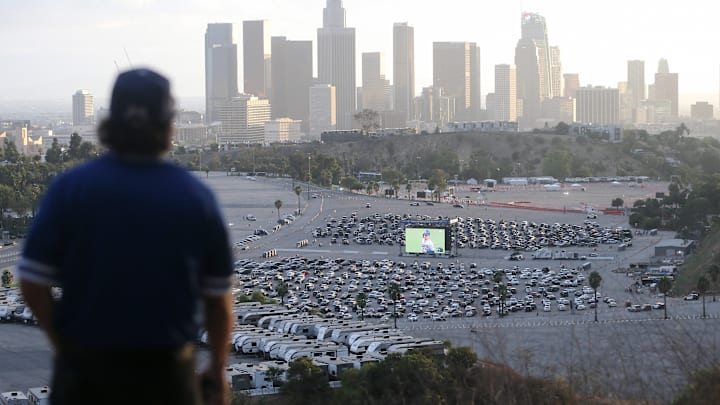 Baseball Fans Watch The World Series Outside Dodgers Stadium