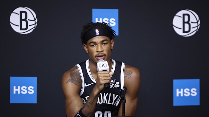 Sep 30, 2024; Brooklyn, NY, USA; Brooklyn Nets center Nic Claxton (33) during media day at Brooklyn Nets Media Day at HSS Training Center. Mandatory Credit: Wendell Cruz-Imagn Images Sep 30, 2024; Brooklyn, NY, USA; Brooklyn Nets center Nic Claxton (33) during media day at Brooklyn Nets Media Day at HSS Training Center. Mandatory Credit: Wendell Cruz-Imagn Images
