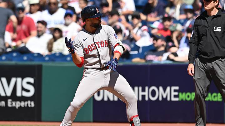 May 31, 2026; Cleveland, Ohio, USA; Boston Red Sox second baseman Isiah Kiner-Falefa (2) celebrates after hitting an RBI single during the seventh inning against the Cleveland Guardians at Progressive Field. Mandatory Credit: Ken Blaze-Imagn Images May 31, 2026; Cleveland, Ohio, USA; Boston Red Sox second baseman Isiah Kiner-Falefa (2) celebrates after hitting an RBI single during the seventh inning against the Cleveland Guardians at Progressive Field. Mandatory Credit: Ken Blaze-Imagn Images