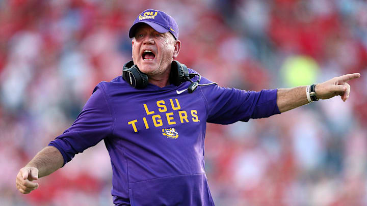 Sep 27, 2025; Oxford, Mississippi, USA; LSU Tigers head coach Brian Kelly reacts during the fourth quarter against the Mississippi Rebels at Vaught-Hemingway Stadium. Mandatory Credit: Petre Thomas-Imagn Images Sep 27, 2025; Oxford, Mississippi, USA; LSU Tigers head coach Brian Kelly reacts during the fourth quarter against the Mississippi Rebels at Vaught-Hemingway Stadium. Mandatory Credit: Petre Thomas-Imagn Images