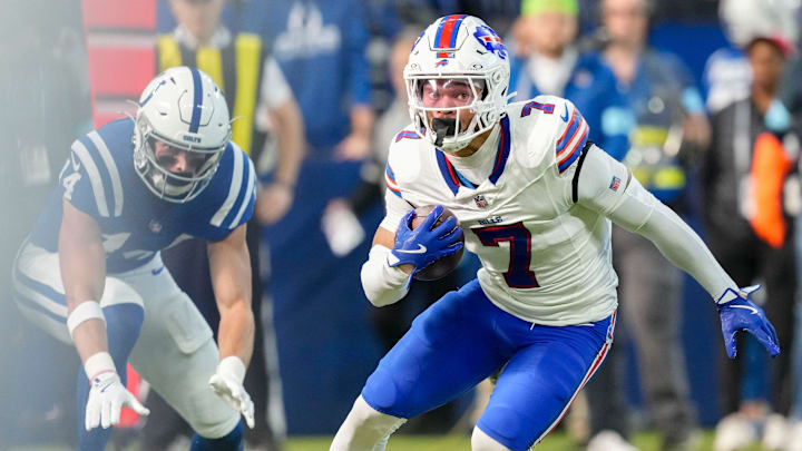 Bills cornerback Taron Johnson returns a Joe Flacco interception for a touchdown in Sunday's 30-20 win over the Colts.