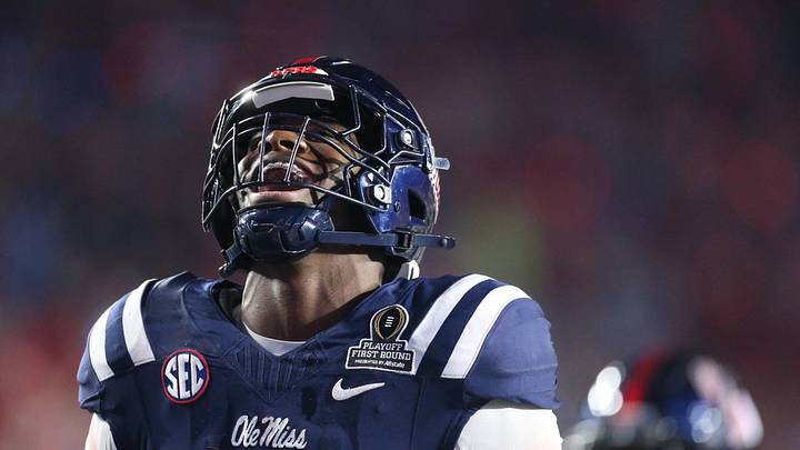 Dec 20, 2025; Oxford, MS, USA; Mississippi Rebels linebacker Suntarine Perkins (4) celebrates a defensive play against the Tulane Green Wave during the second half of a game at Vaught-Hemingway Stadium. Mandatory Credit: Petre Thomas-Imagn Images Dec 20, 2025; Oxford, MS, USA; Mississippi Rebels linebacker Suntarine Perkins (4) celebrates a defensive play against the Tulane Green Wave during the second half of a game at Vaught-Hemingway Stadium. Mandatory Credit: Petre Thomas-Imagn Images