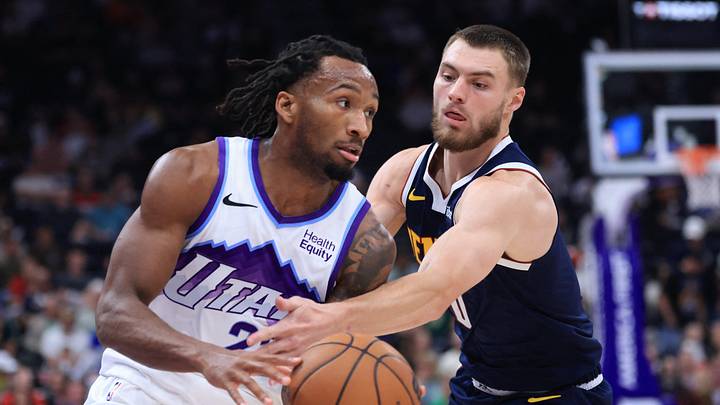 Oct 6, 2026; Salt Lake City, Utah, USA; Utah Jazz guard Darryn Peterson (22) and the ball knocked away by Denver Nuggets guard Christian Braun (0) during the second quarter at Delta Center. Mandatory Credit: Rob Gray-Imagn Images Oct 6, 2026; Salt Lake City, Utah, USA; Utah Jazz guard Darryn Peterson (22) and the ball knocked away by Denver Nuggets guard Christian Braun (0) during the second quarter at Delta Center. Mandatory Credit: Rob Gray-Imagn Images