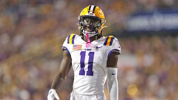 Oct 21, 2023; Baton Rouge, Louisiana, USA; LSU Tigers wide receiver Brian Thomas Jr. (11) Oct 21, 2023; Baton Rouge, Louisiana, USA; LSU Tigers wide receiver Brian Thomas Jr. (11)