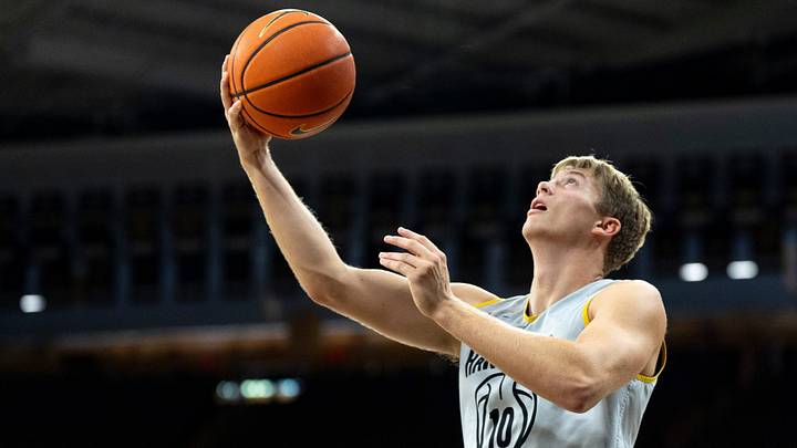 Iowa guard Jacob Koch (10) shoots the ball Oct. 12, 2026 during an Iowa men’s basketball open practice at Carver-Hawkeye Arena in Iowa City, Iowa.
