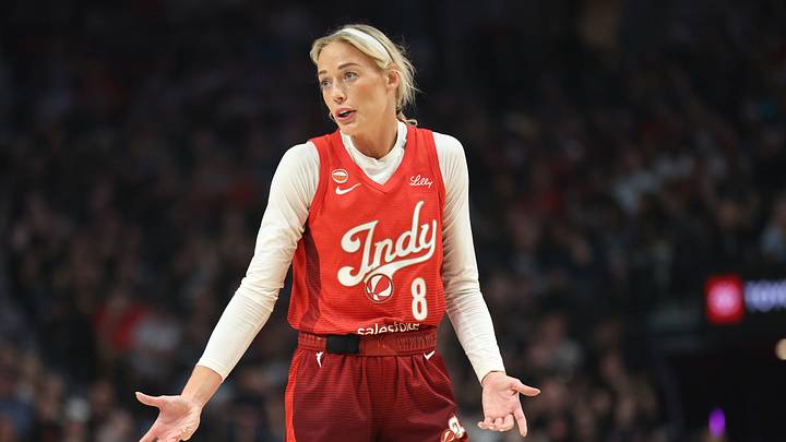 Indiana Fever guard Sophie Cunningham (8) reacts during a game. Indiana Fever guard Sophie Cunningham (8) reacts during a game.