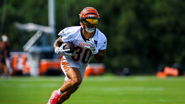 Jul 29, 2026; Cincinnati, OH, USA; Cincinnati Bengals running back Chase Brown (30) runs with the ball during training camp at Kettering Health Practice Fields. Mandatory Credit: Katie Stratman-Imagn Images Jul 29, 2026; Cincinnati, OH, USA; Cincinnati Bengals running back Chase Brown (30) runs with the ball during training camp at Kettering Health Practice Fields. Mandatory Credit: Katie Stratman-Imagn Images