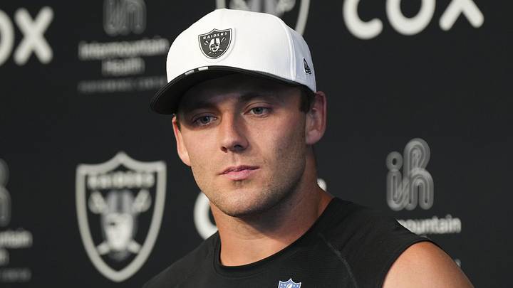 Las Vegas Raiders tight end Brock Bowers speaks during a news conference during organized team activities. Las Vegas Raiders tight end Brock Bowers speaks during a news conference during organized team activities.