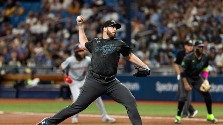 Tampa Bay Rays pitcher Aaron Civale (34) pitches the ball against the Washington Nationals during the third inning at Tropicana Field on June 29.