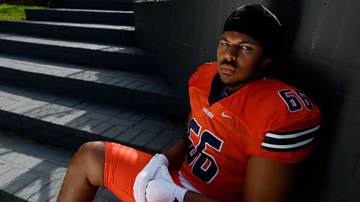 Dandy Dozen top football recruit selection for 2025 TSSAA season, Kirkwood tackle Kamari Blair Wednesday, June 19, 2025, in Nashville, Tenn.