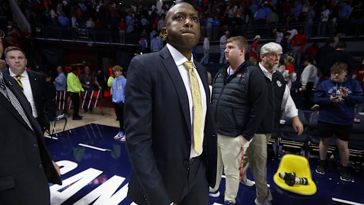 Feb 17, 2024; Oxford, Mississippi, USA; Missouri Tigers head coach Dennis Gates walks off the court after being defeated by the Mississippi Rebels at The Sandy and John Black Pavilion at Ole Miss. Mandatory Credit: Petre Thomas-Imagn Images