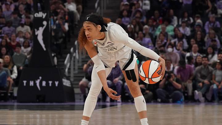 May 31, 2026; San Francisco, California, USA; Las Vegas Aces guard Chennedy Carter (23) dribbles the ball against the Golden State Valkyries in the second quarter at Chase Center. Mandatory Credit: David Gonzales-Imagn Images May 31, 2026; San Francisco, California, USA; Las Vegas Aces guard Chennedy Carter (23) dribbles the ball against the Golden State Valkyries in the second quarter at Chase Center. Mandatory Credit: David Gonzales-Imagn Images